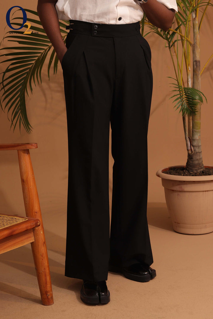 High-waisted, wide-leg pleated pant with side-tab adjusters ENVY