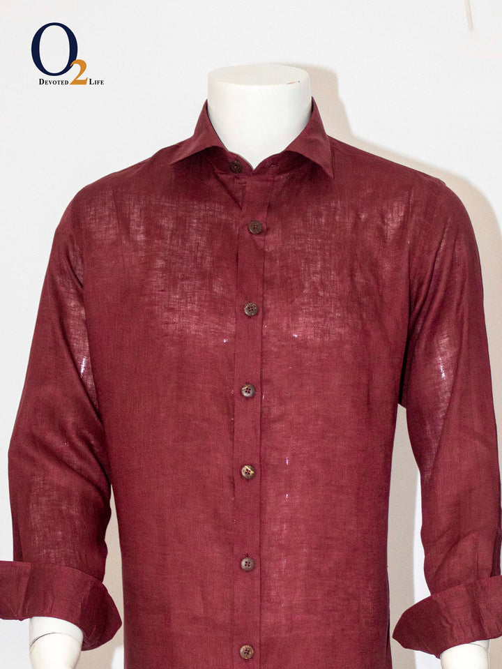 Pure Linen Maroon Regular Fit Shirt o2fashions