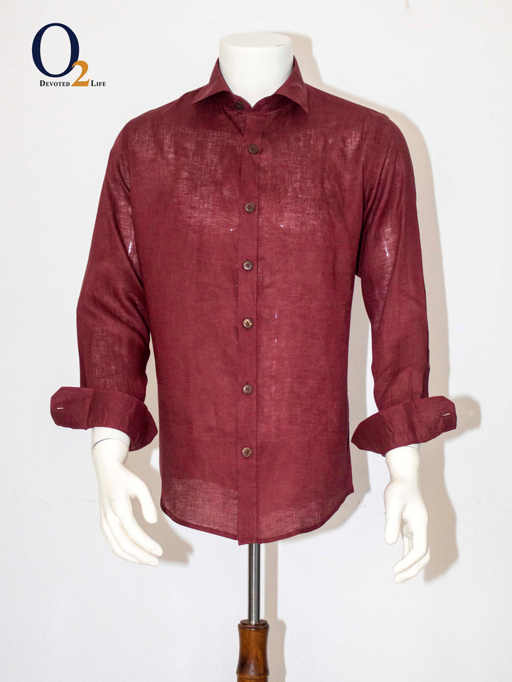 Pure Linen Maroon Regular Fit Shirt o2fashions