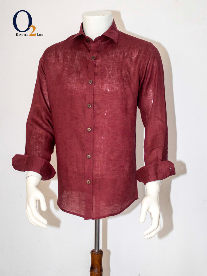 Pure Linen Maroon Regular Fit Shirt o2fashions