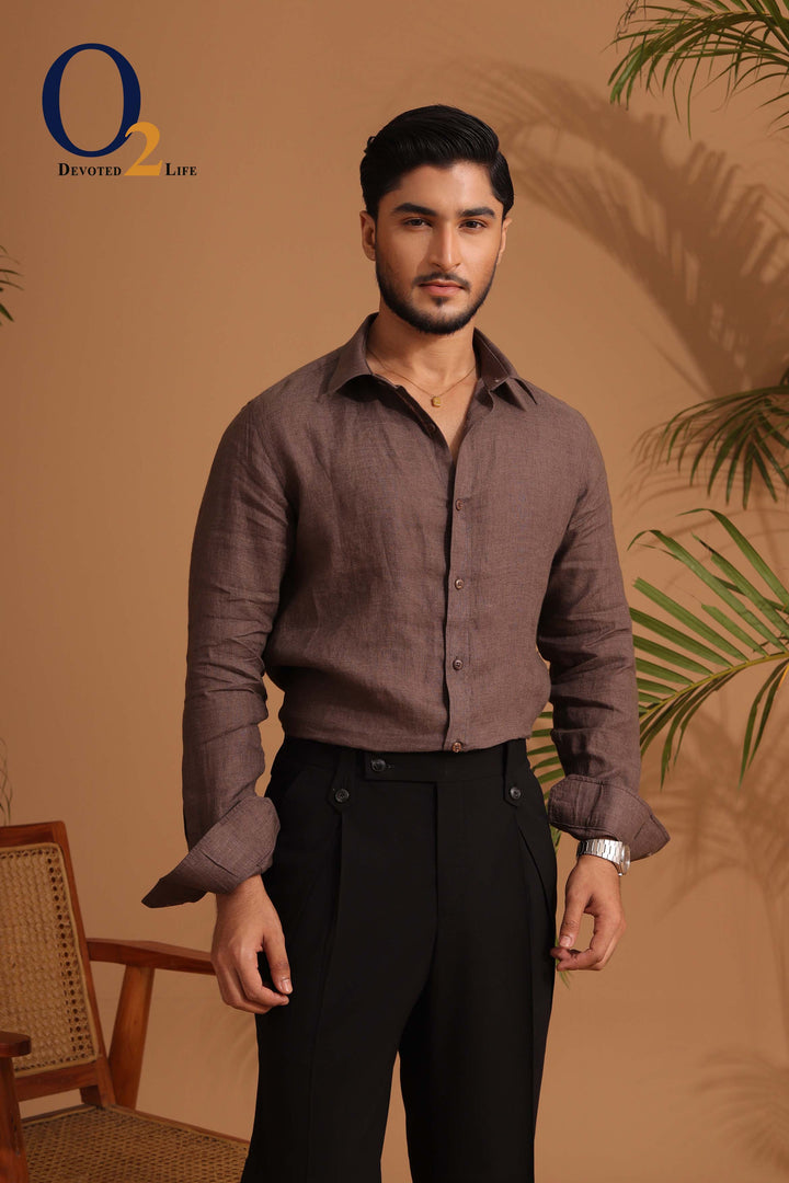 Classic Brown Linen Shirt. ENVY