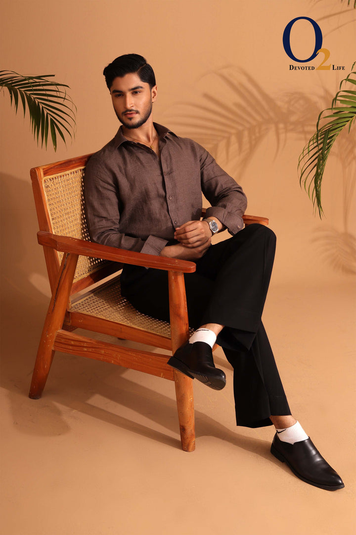 Classic Brown Linen Shirt. ENVY