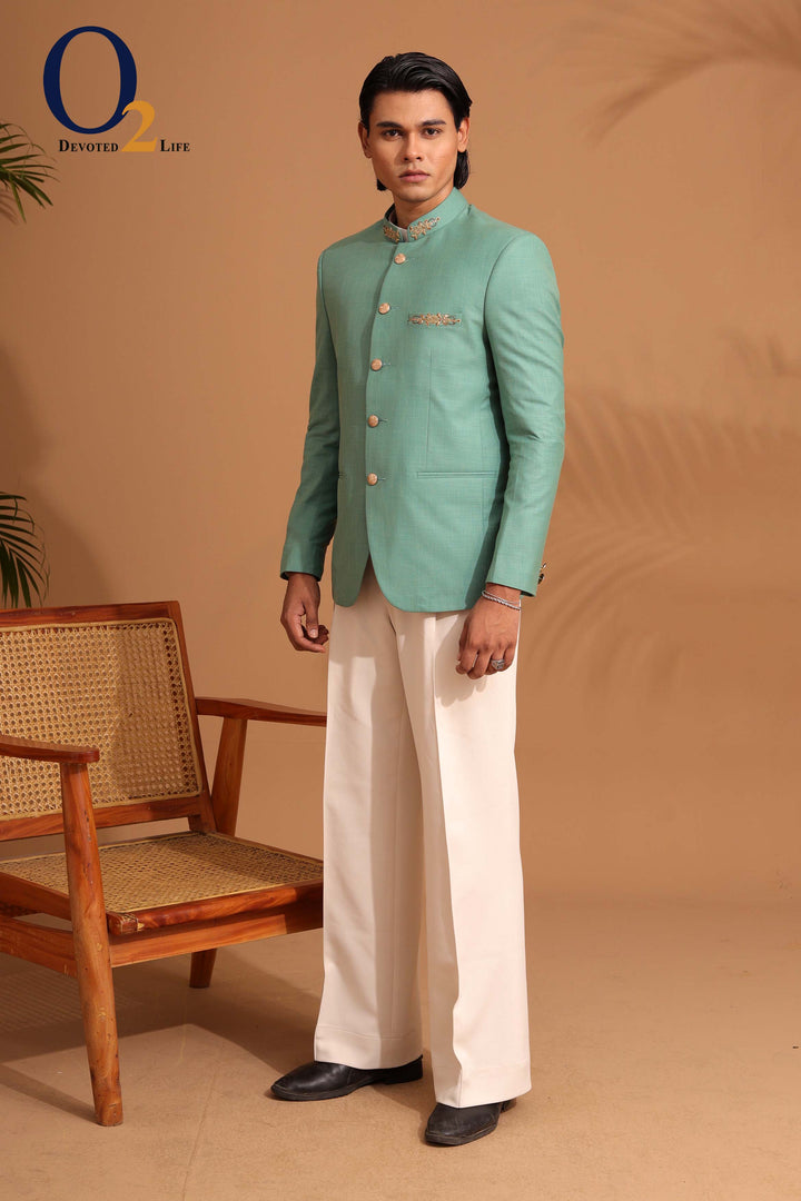 Exclusive Karchupi hand Work Prince Coat in Green ENVY