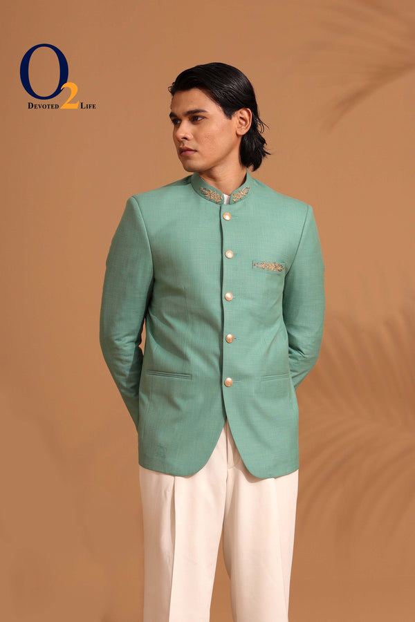 Exclusive Karchupi hand Work Prince Coat in Green ENVY