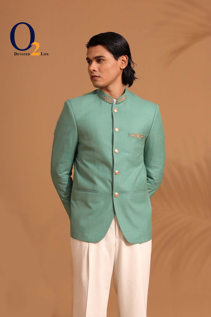 Exclusive Karchupi hand Work Prince Coat in Green ENVY
