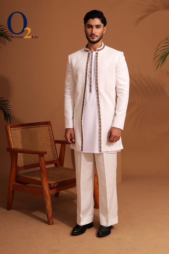 White Raw And Dupion Embroidery and karchupi Thread & Sequin Shrug with panjabi o2fashions