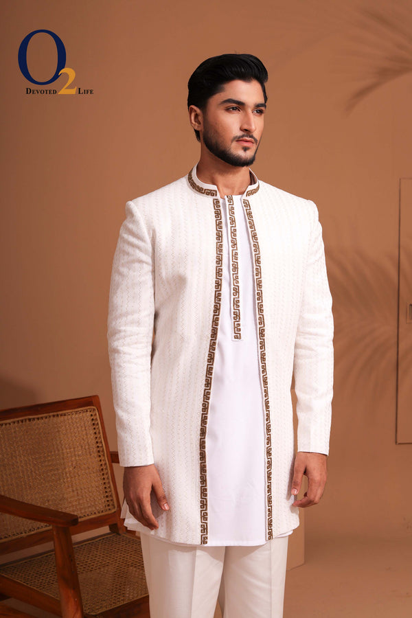 White Raw And Dupion Embroidery and karchupi Thread & Sequin Shrug with panjabi o2fashions