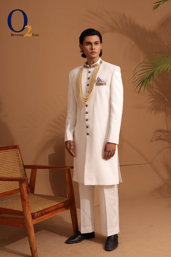 Zardozi handwork Sherwani In Offwhite ENVY