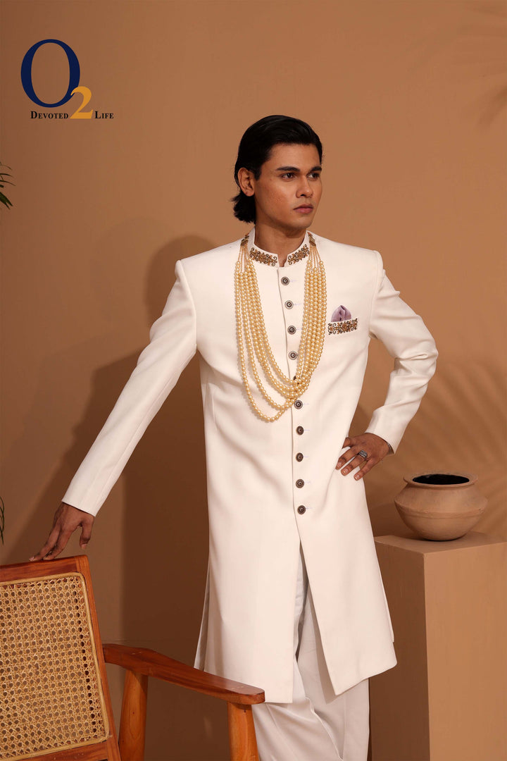 Zardozi handwork Sherwani In Offwhite ENVY