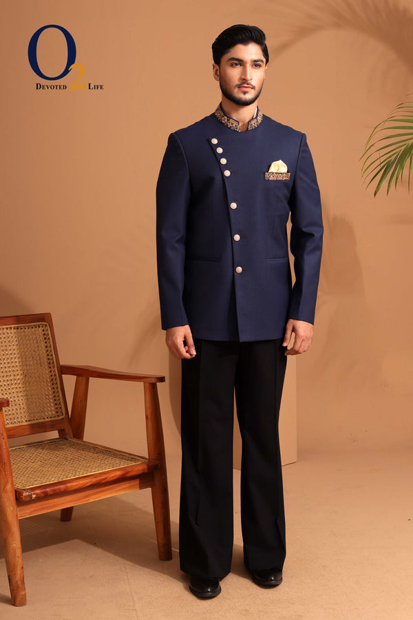 Quicksand Blue Stretchable Cross Placket Prince coat ENVY