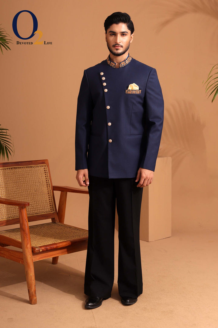 Quicksand Blue Stretchable Cross Placket Prince coat ENVY