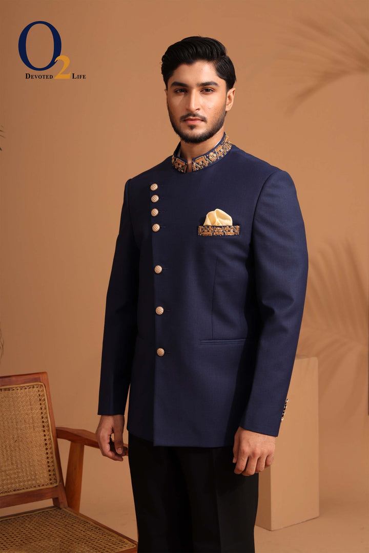Quicksand Blue Stretchable Cross Placket Prince coat ENVY