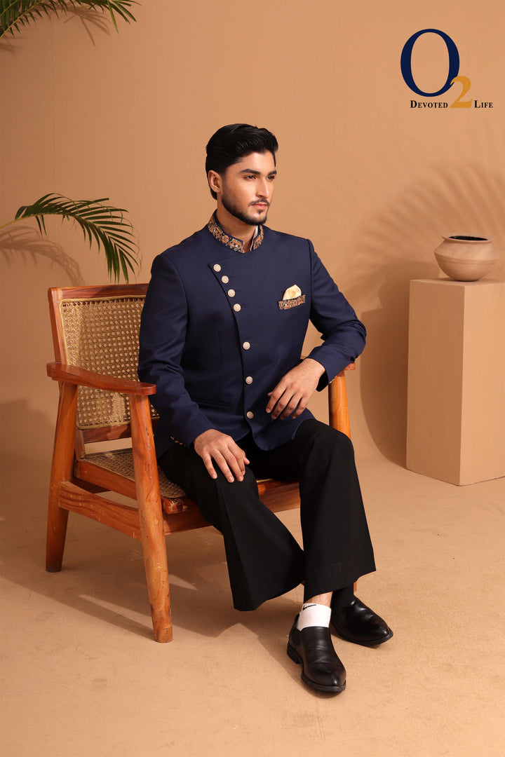 Quicksand Blue Stretchable Cross Placket Prince coat ENVY