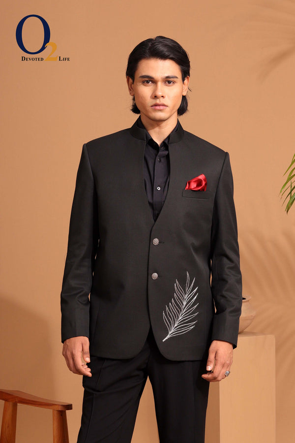 Exclusive Karchupi hand Work Prince Coat in Black o2fashions