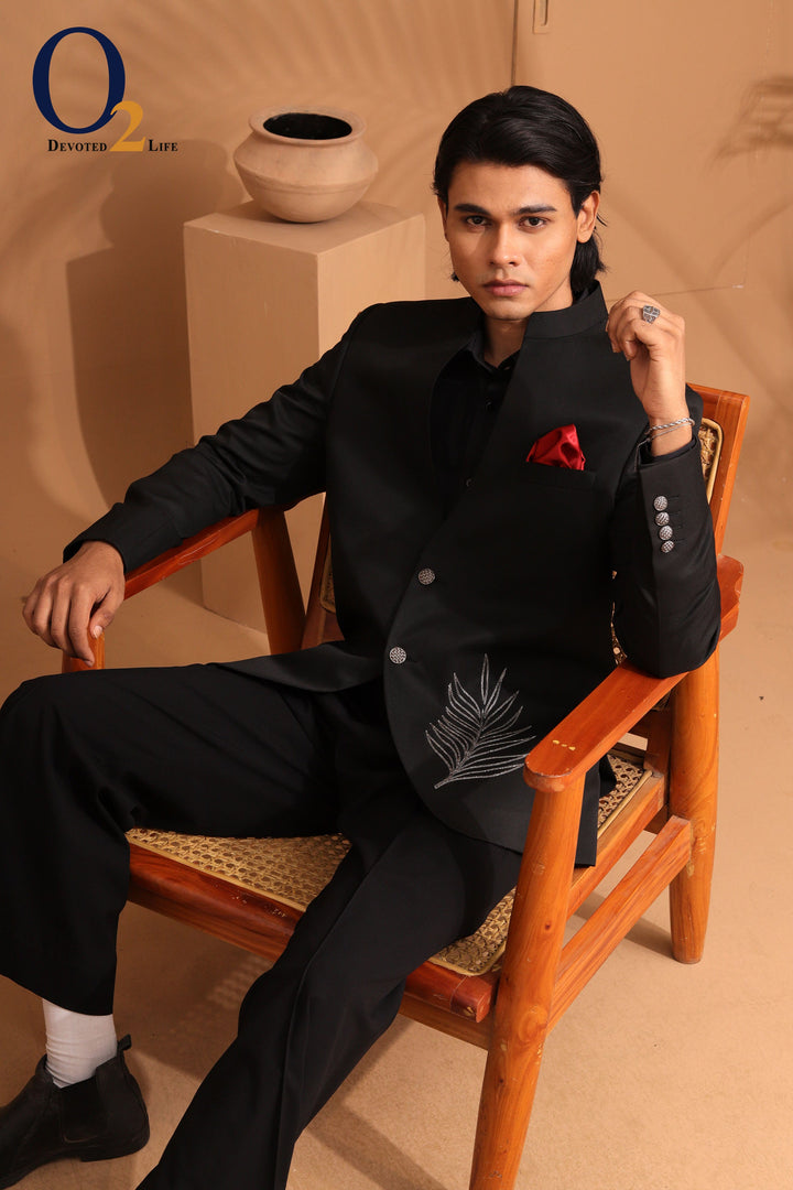 Exclusive Karchupi hand Work Prince Coat in Black o2fashions
