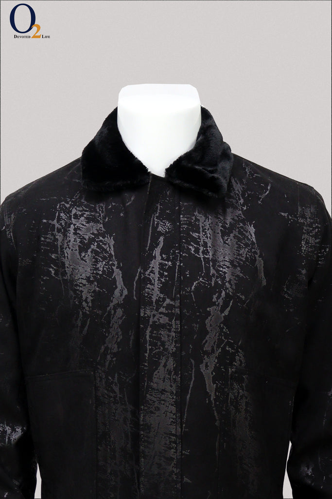 Men's Faux Suede Jacket With Faux Fur Lining Zip Up Black