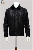 Men's Faux Suede Jacket With Faux Fur Lining Zip Up Black