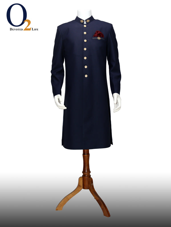 Navy Blue Secuence Zardozi Handwork Sherwani