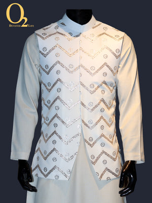 White Art Silk Ethnic Vest