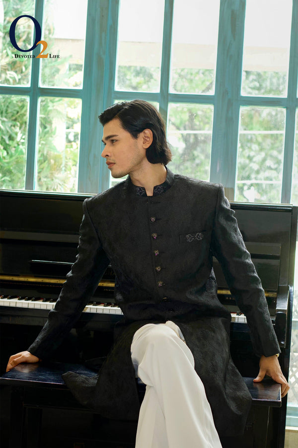 Zardozi handwork Sherwani In Black ENVY