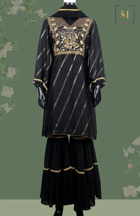 BLACK AND GOLDEN GHARARA SUIT