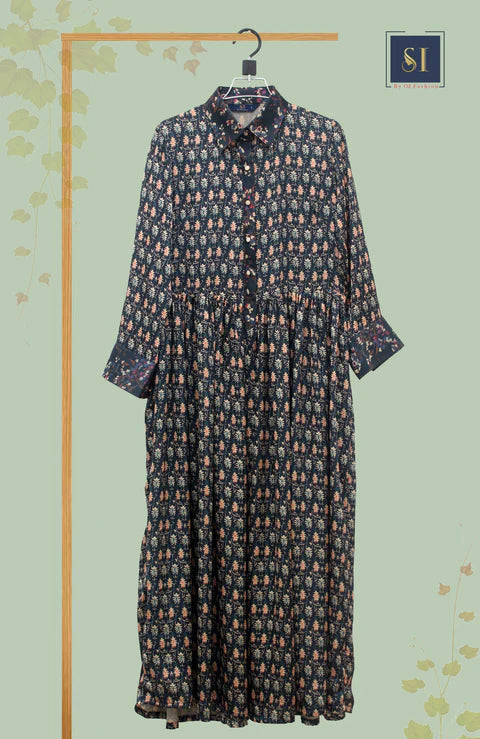 Spread collar printed Maxi dress