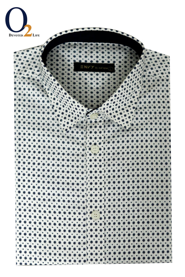 White Printed Half Sleeve Shirt