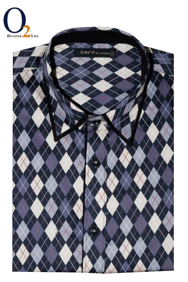 Diamond Print Casual Full Sleeve Shirt