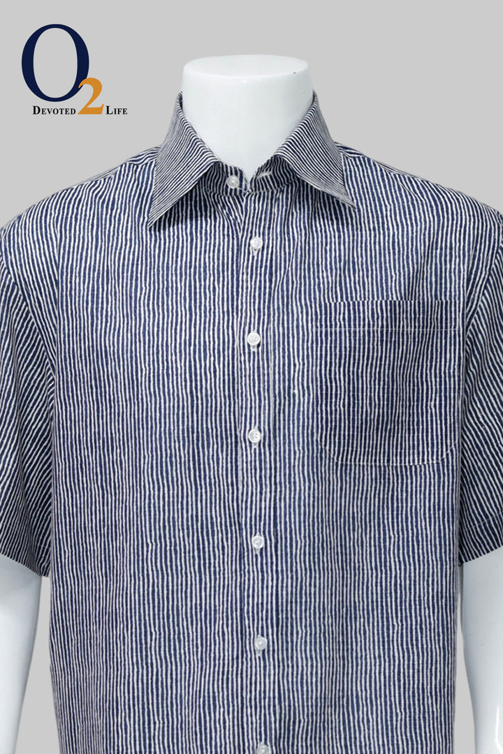 INDIGO STRIPES HALF SLEEVES OVERSIZE SHIRT - o2fashions