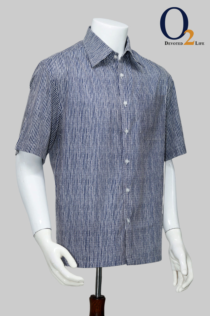 INDIGO STRIPES HALF SLEEVES OVERSIZE SHIRT - o2fashions