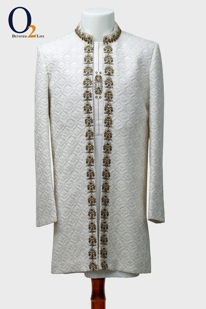 White Raw And Dupion Embroidery and karchupi Thread & Sequin Shrug with panjabi - o2fashions