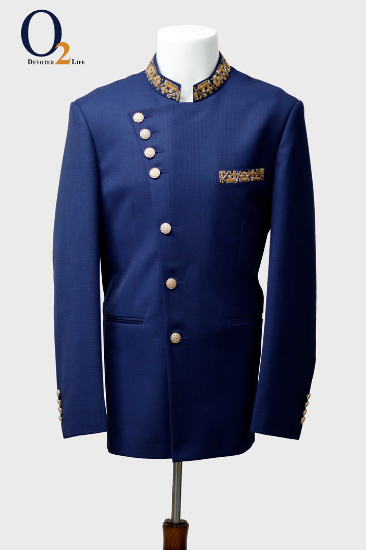 Quicksand Blue Stretchable Cross Placket Prince coat - o2fashions