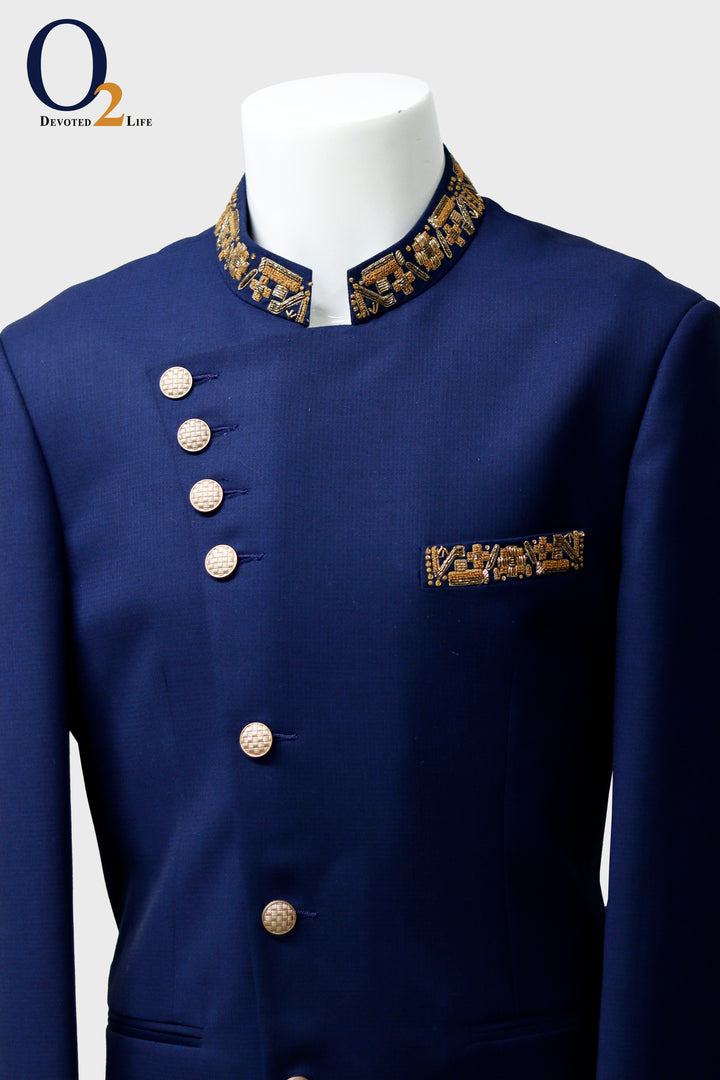 Quicksand Blue Stretchable Cross Placket Prince coat - o2fashions