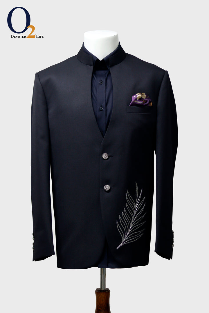 Exclusive Karchupi hand Work Prince Coat in Black - o2fashions