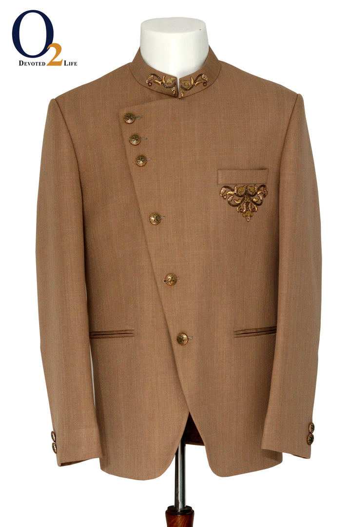Quicksand Brown Stretchable Cross Placket Prince coat - o2fashions