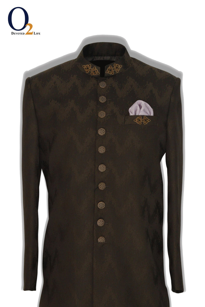 Zardozi handwork Sherwani in Olive ENVY