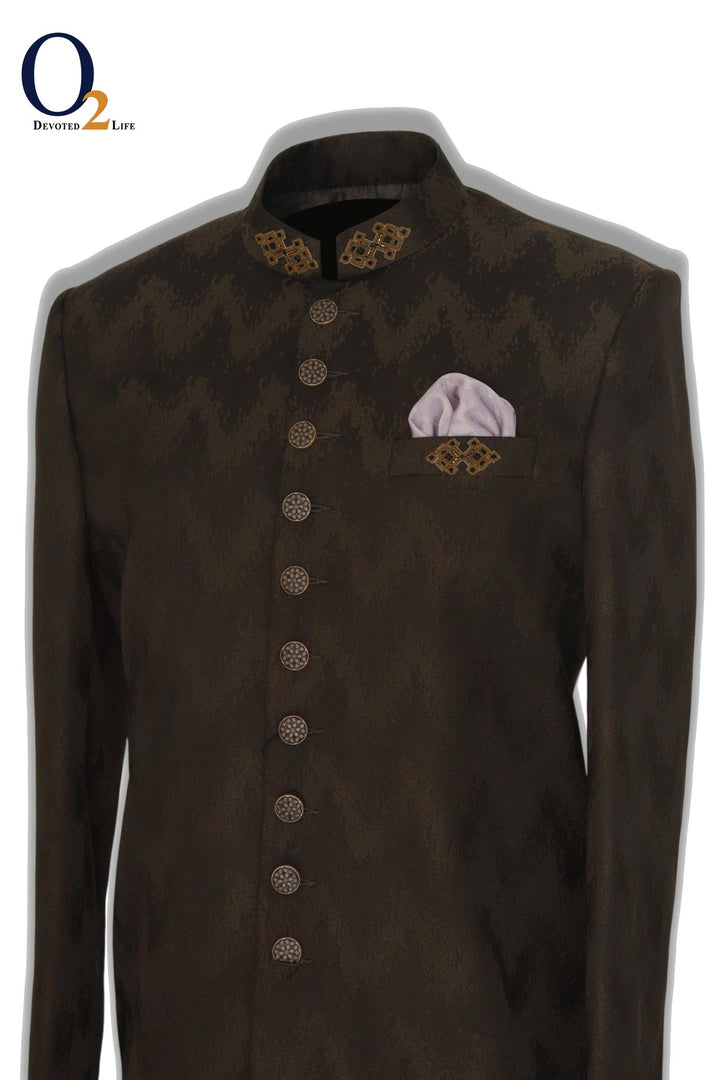 Zardozi handwork Sherwani in Olive ENVY