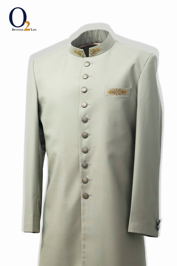Zardozi handwork Sherwani in Mint ENVY