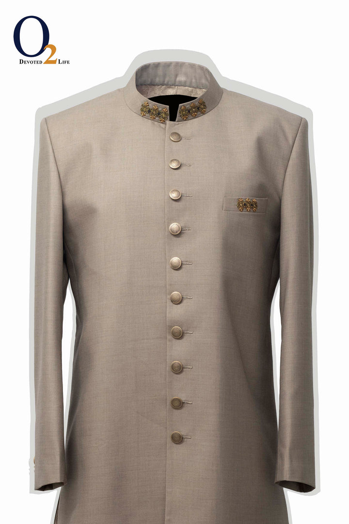 Zardozi handwork Sherwani in Beige ENVY