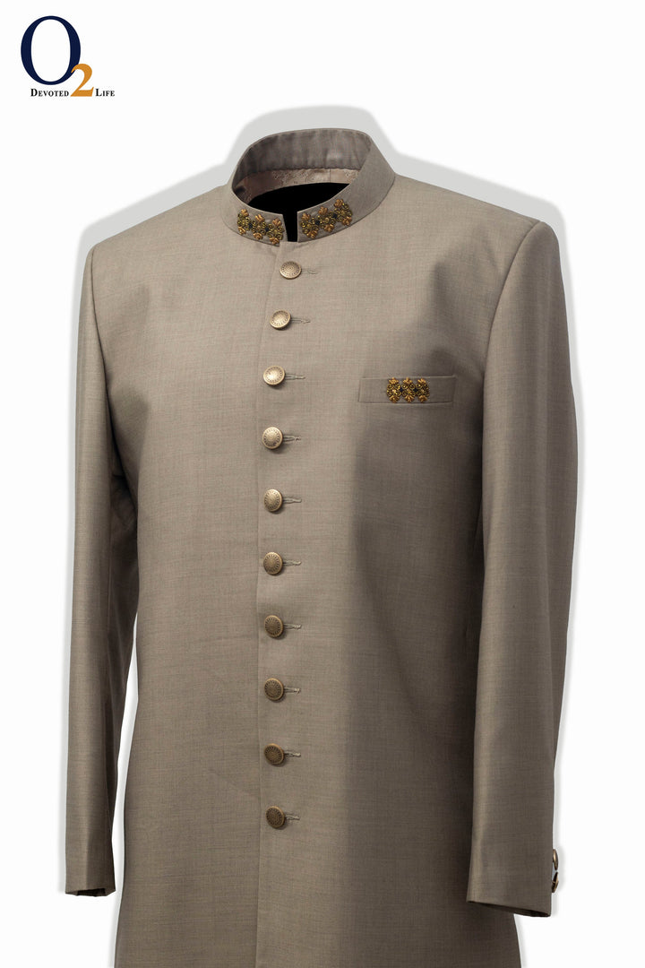 Zardozi handwork Sherwani in Beige ENVY