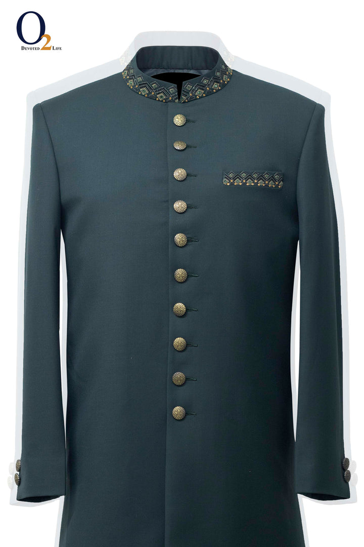Dark Green Textured Exclusive sherwani ENVY