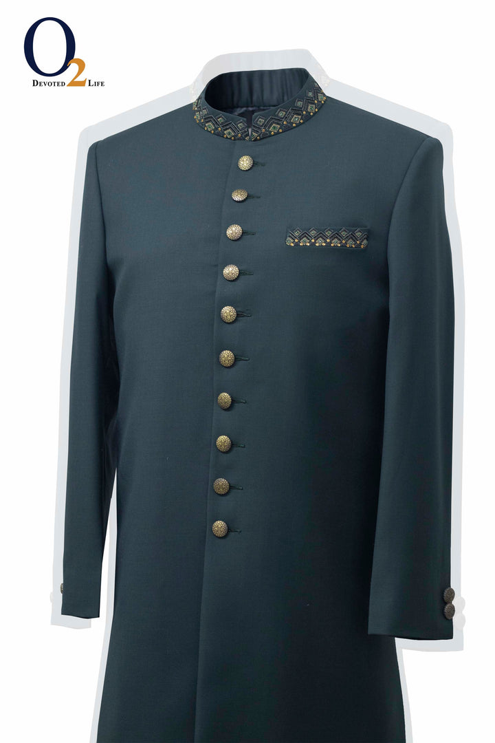 Dark Green Textured Exclusive sherwani ENVY