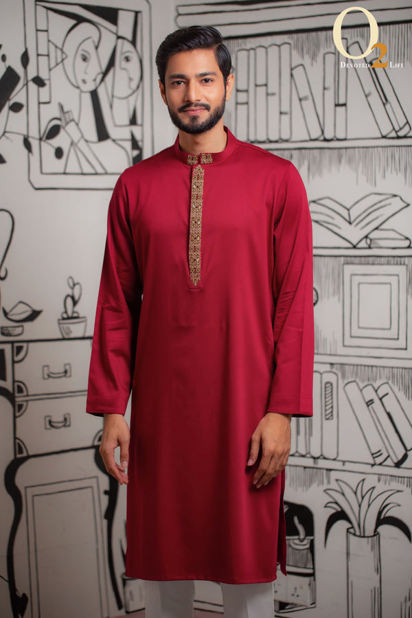 Maroon Zardozi HandworkClassic Fit Panjabi