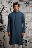 Load image into Gallery viewer, Karchupi Handwork Classic Fit Panjabi In Azure Blue