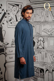 Load image into Gallery viewer, Karchupi Handwork Classic Fit Panjabi In Azure Blue