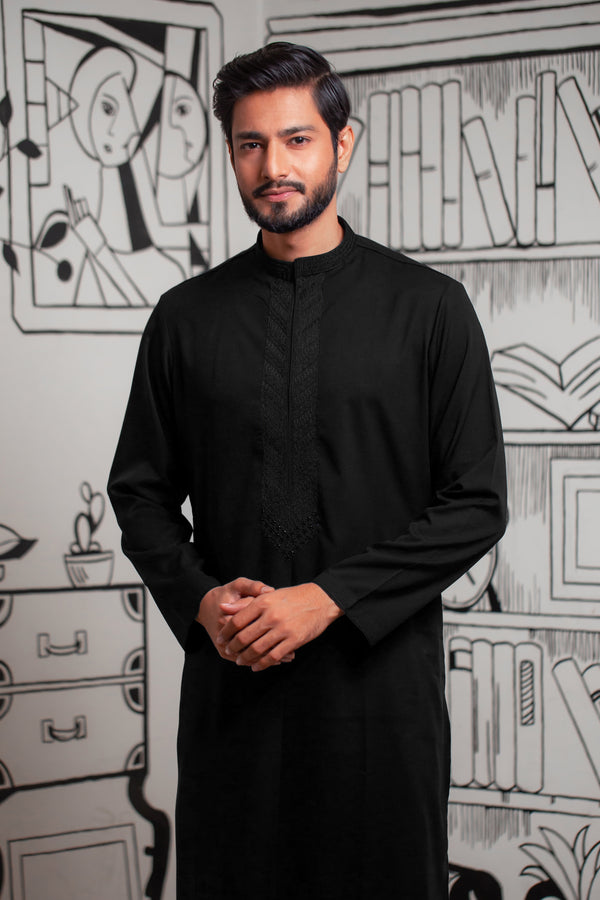 Zardozi Handwork Classic Fit Panjabi in Black