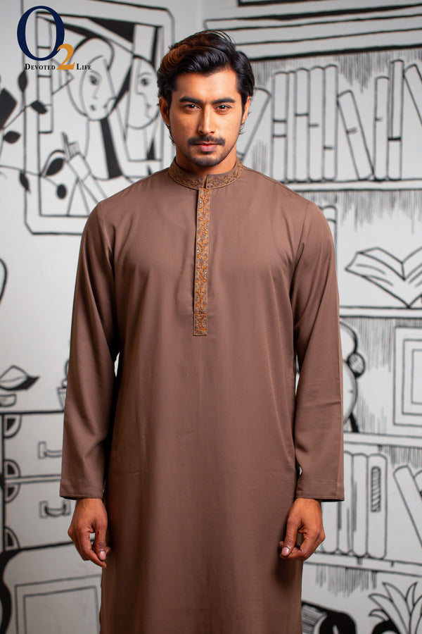 Men's Classic Fit Panjabi In Karchupi Handwork