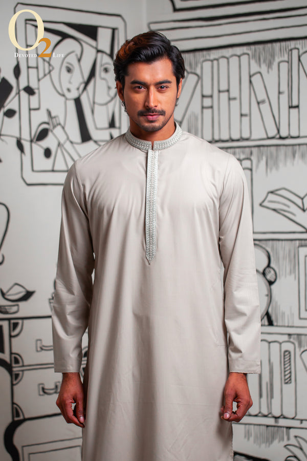 Karchupi Handwork Classic Fit Panjabi In Grey