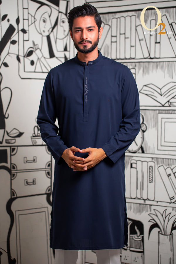 Zardozi Handwork Classic Fit Panjabi In Deep Blue - o2fashions