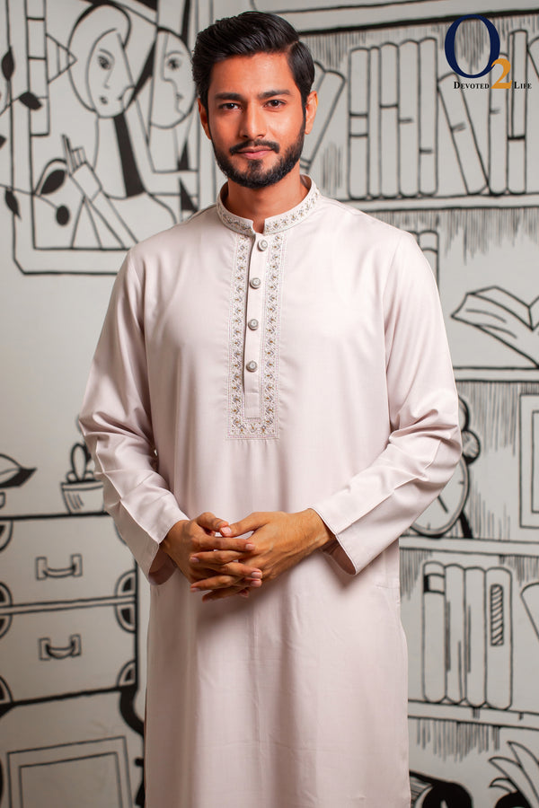 Zardozi Handwork Classic Fit Panjabi in Base - o2fashions
